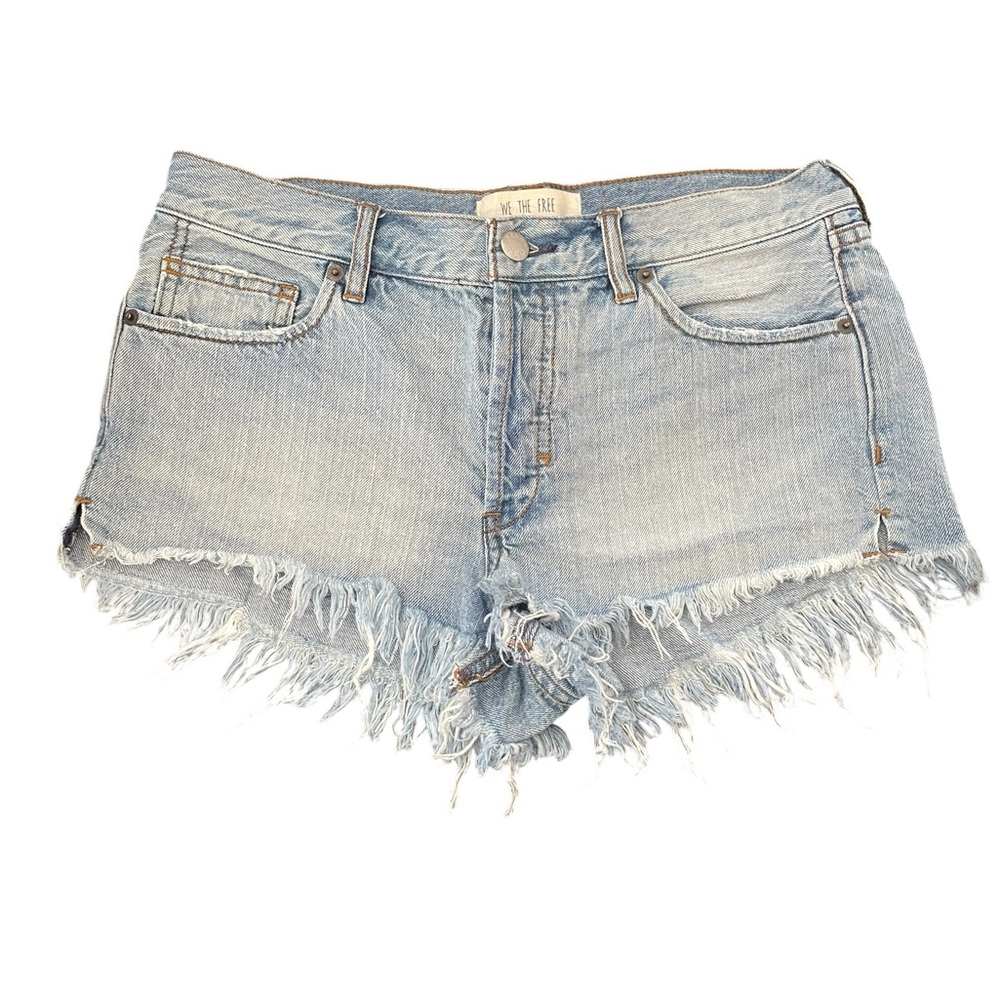 Free People We The Free Blue Jean Shorts Distressed Frayed Hem Light Wash Sz 27